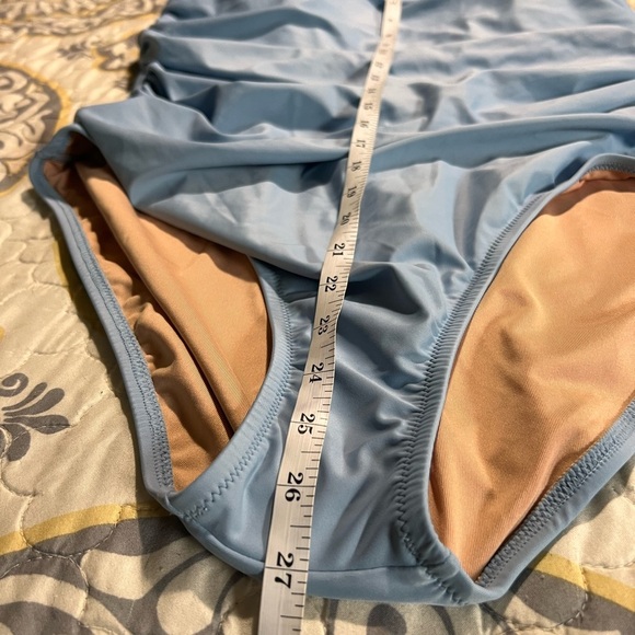 NWT J Crew Ruched Blue mist one-shoulder one-piece bathing suit, size 18 - Picture 10 of 12